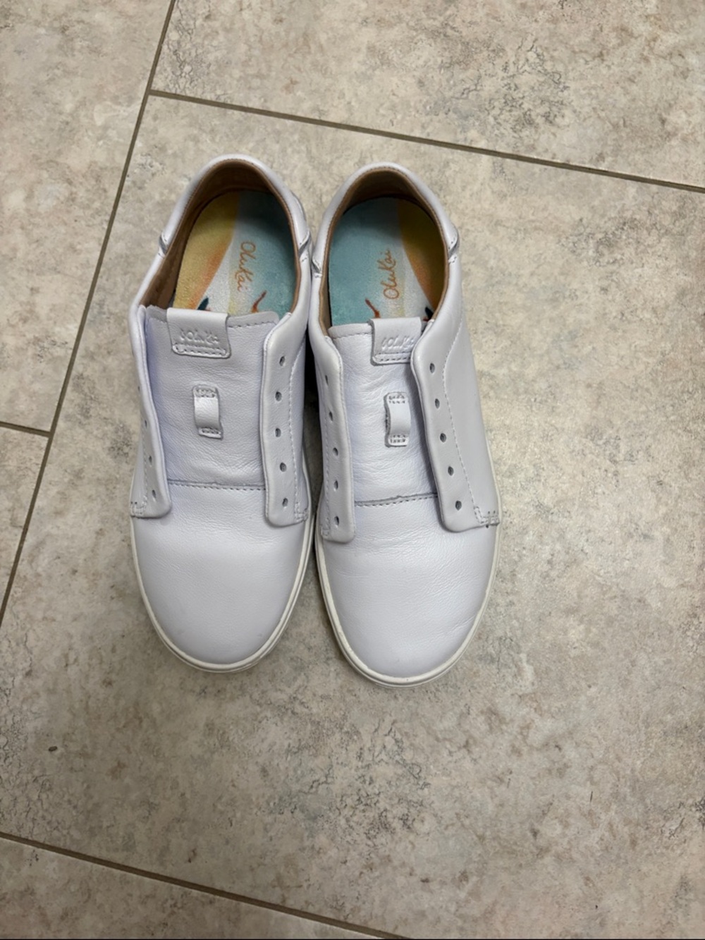 Olukai White Slip-On Leather Sneakers
